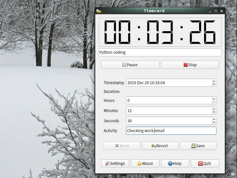Screenshot: Editing time log entry