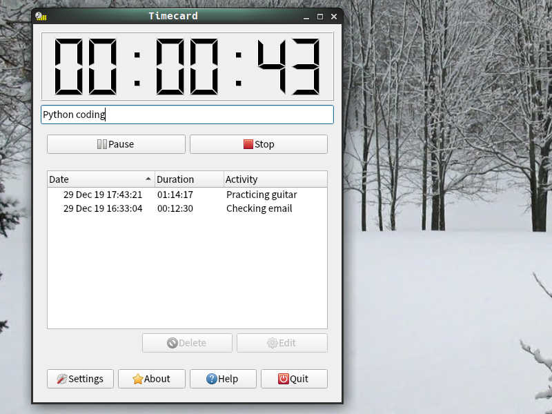 Screenshot: Time log